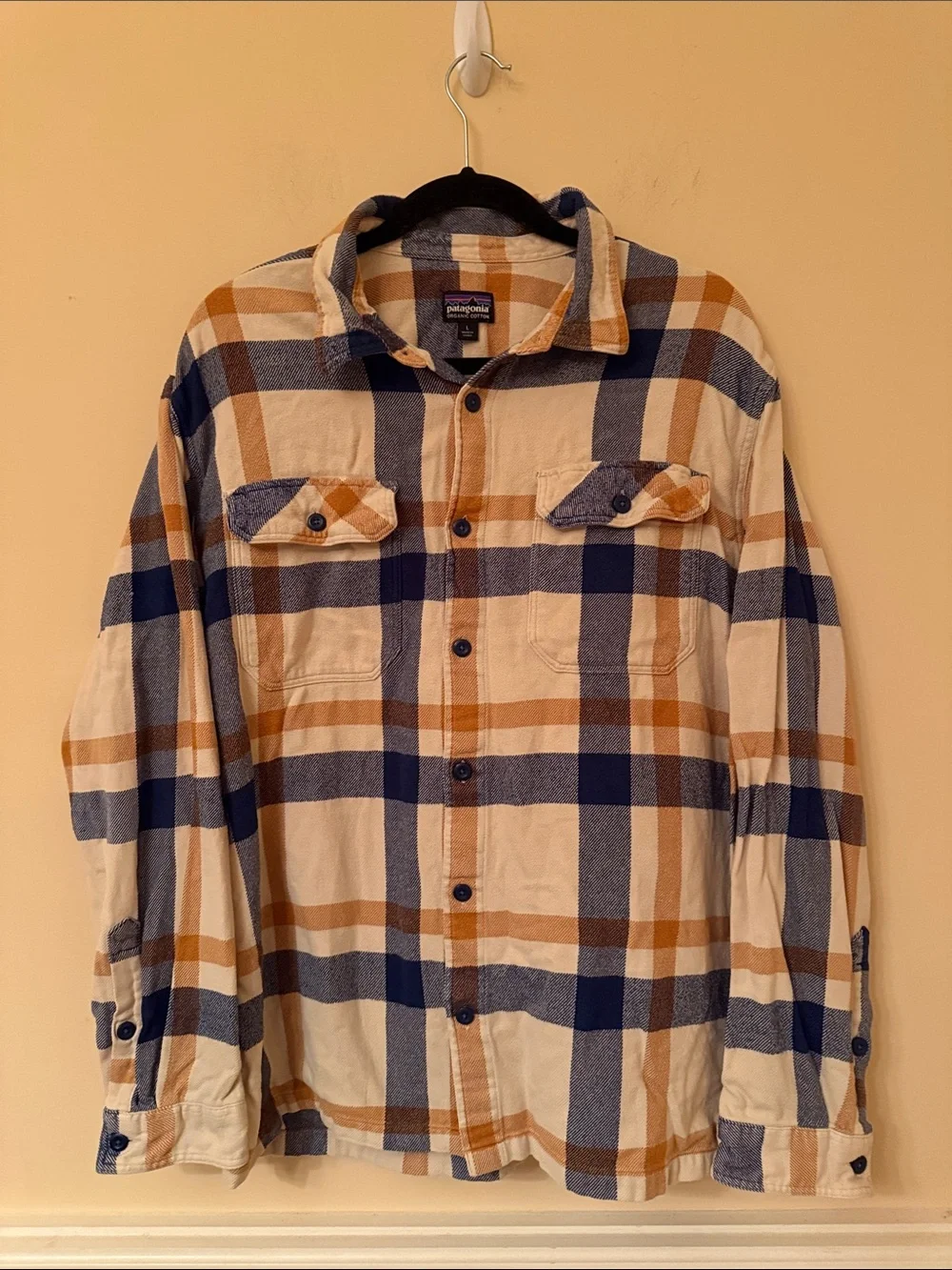 Patagonia‎ Plaid Flannel Shirt - Cream, Navy & Tan